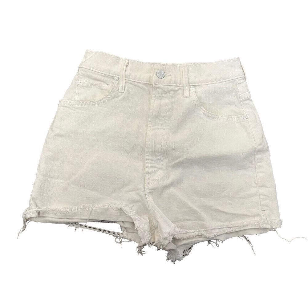 MOTHER High Waisted Tunnel Vision Cuff Fray Short Size 26 White